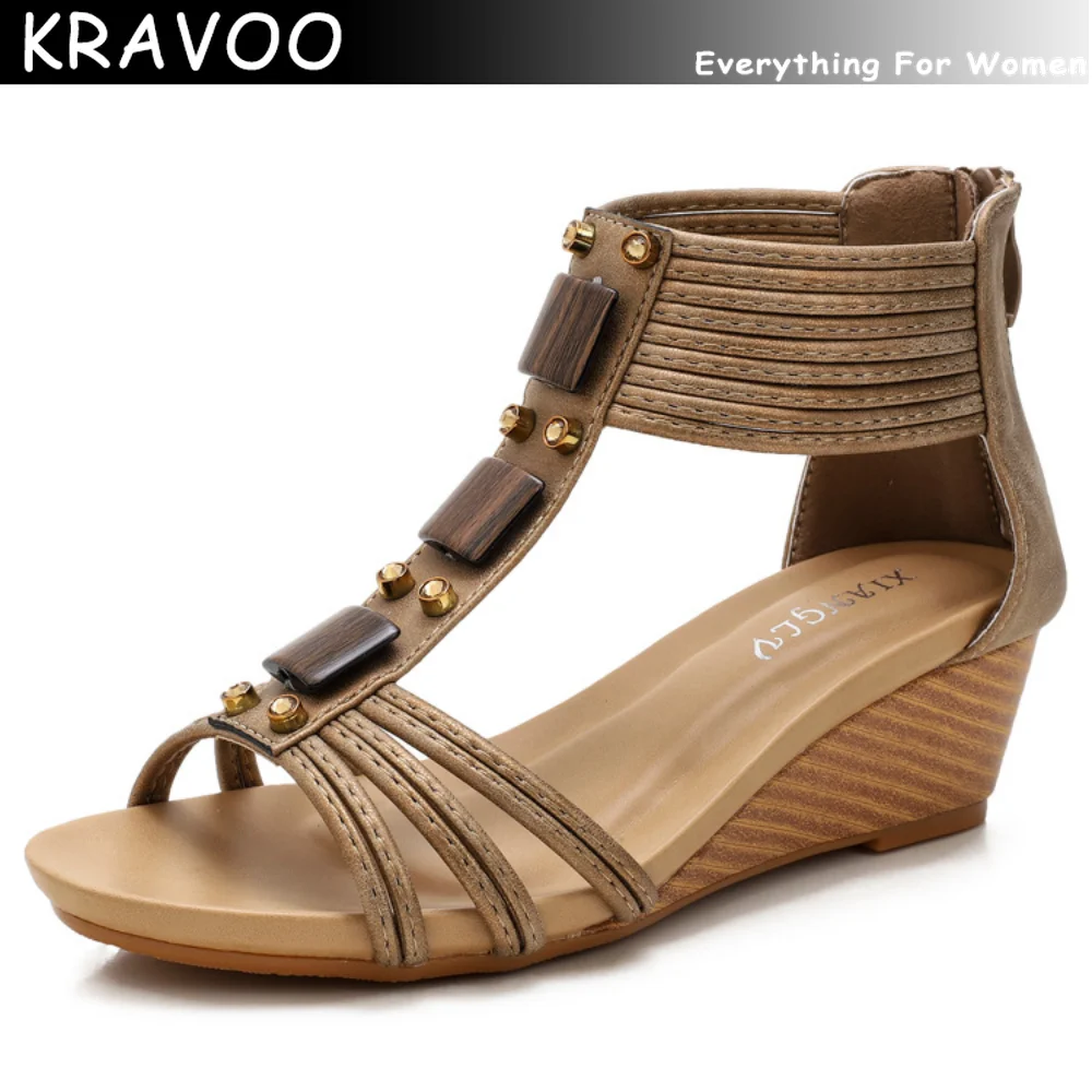 

Женские босоножки KRAVOO на танкетке со встроенными бусинами, повседневные босоножки, Женская Праздничная Этническая летняя удобная женская обувь 2023
