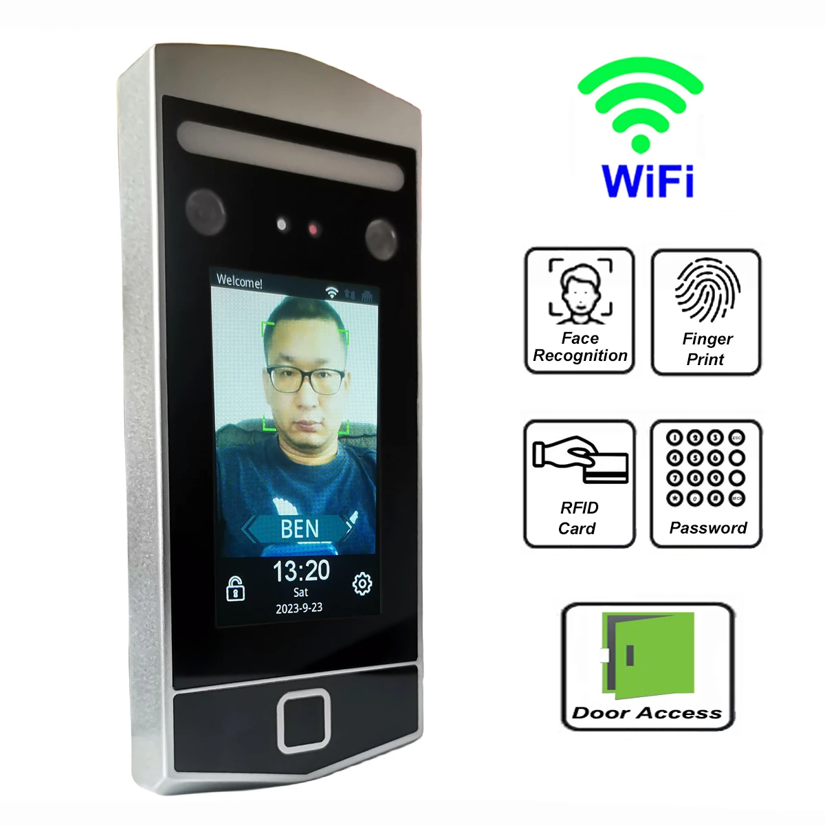 

WiFi Dynamic Facial Time Attendance and Access control Empolyee Face Time Record System Tcp/ip Face and Fingerprint Time Clock