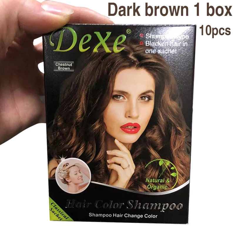 10pcs/box Dexe Black Hair Shampoo Red wine Dark brown 5 Mins Dye Hair Into Black Herb Natural Faster Hair Restore Colorant