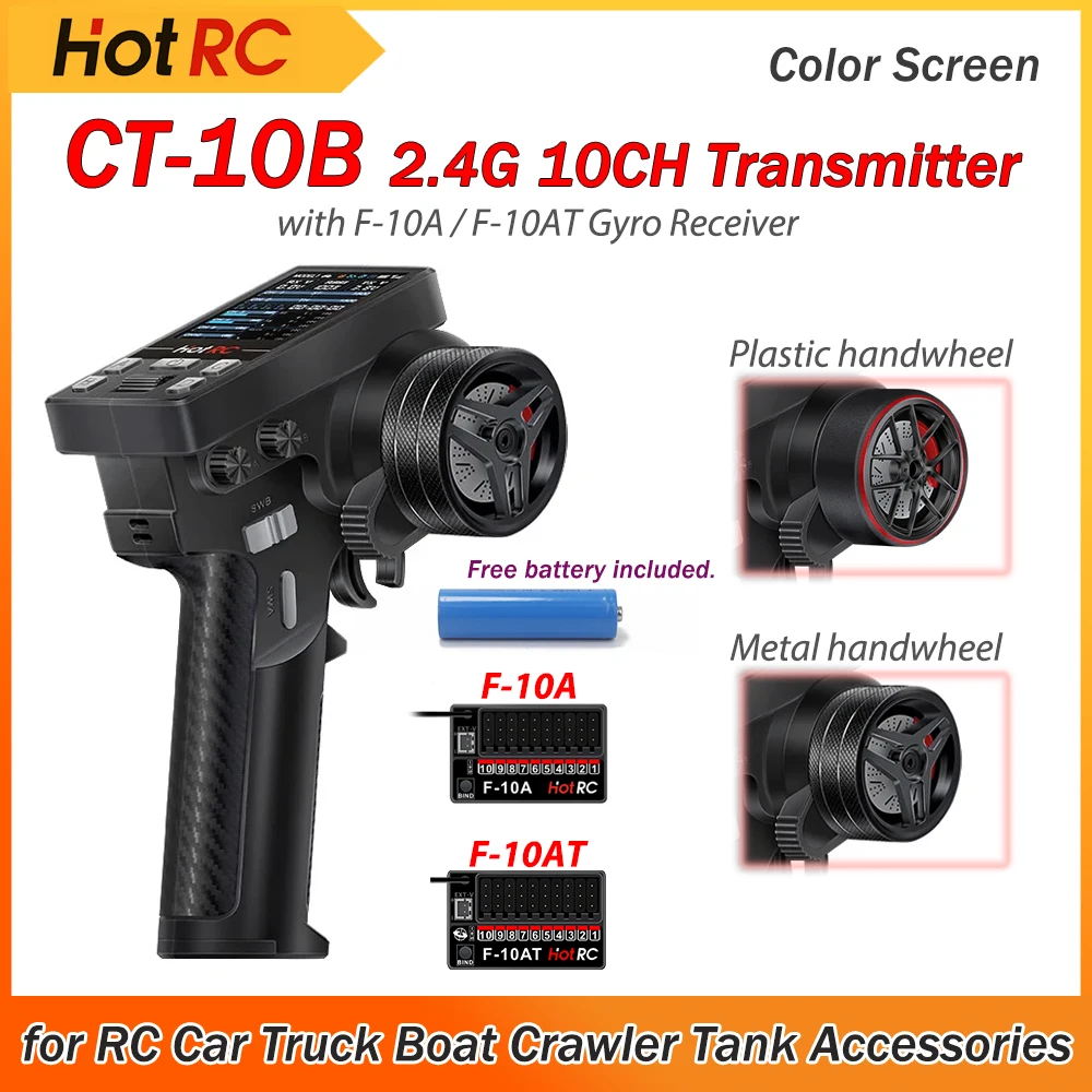 Фото Радиоуправляемый передатчик HOTRC CT10B 2.4G 10-канальный с цветным экраном и гироскопическим приемником F-10A F-10AT для радиоуправляемых моделей автомобилей, грузовиков, лодок №1