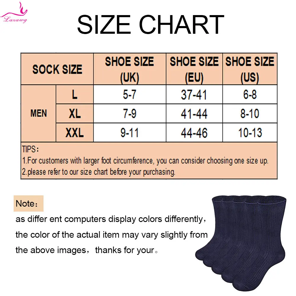 LAZAWG Men's Cotton Socks Casual Business Socks 5 Pairs Male Crew Ankle Sock Solid Color Breathable Sweat-absorbing Dailywear