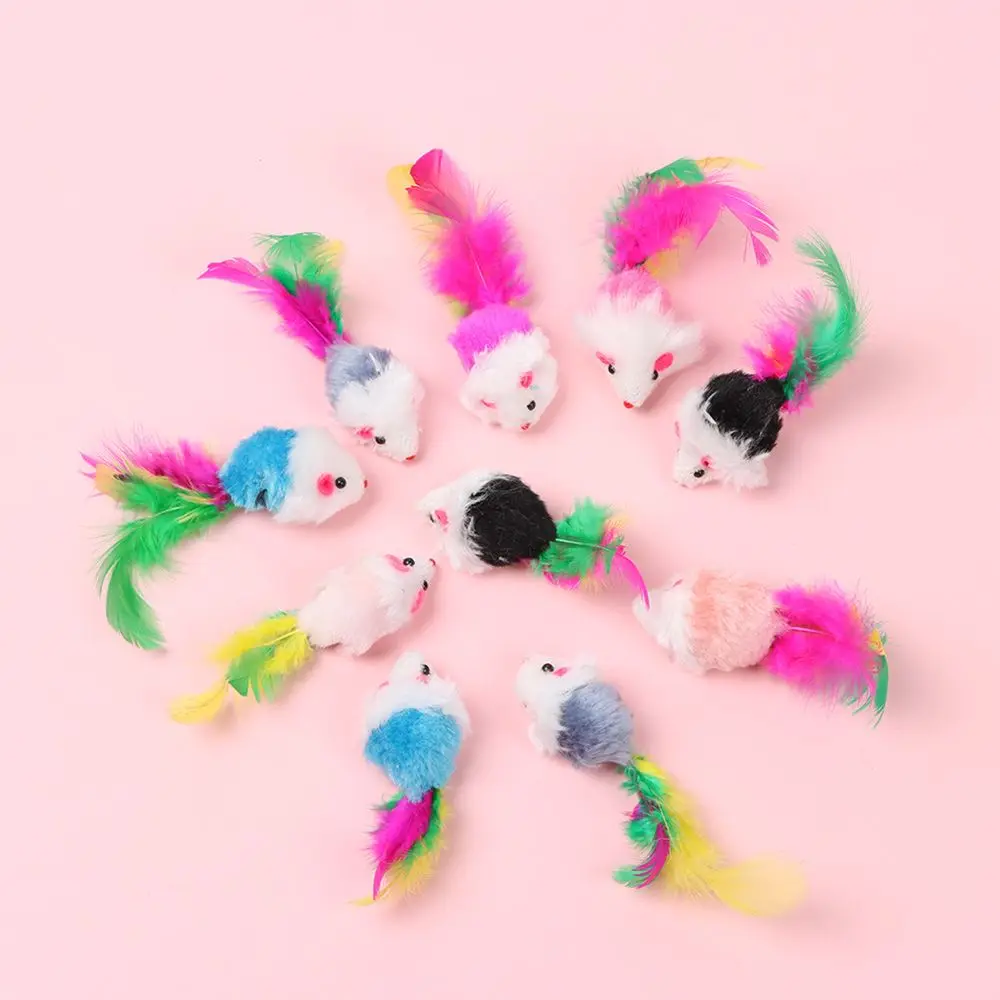 

10/20pcs Rabbit Fur False Mouse Pet Cat Toys Feather Rainbow Ball Toy Cayts Funny Playing Toys For Cats Kitten Fish Cat Toy