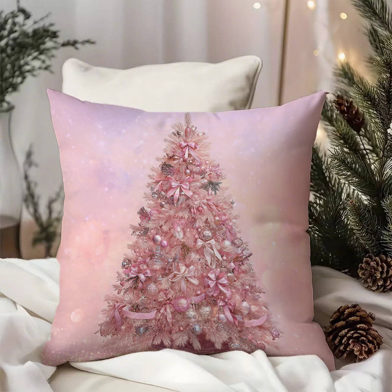 Наволочка с розовым узором «Рождественская елка», подходит для дивана, автомобиля, спальни, декоративная наволочка, наволочка