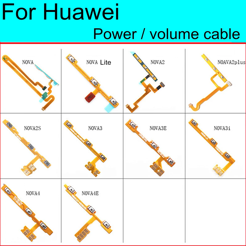 

Power Button On / Off Volume Mute Switch Button Flex Cable For For Huawei Nova Lite 2 Plus 2S 3 3E 3i 4 4e Power volume cable