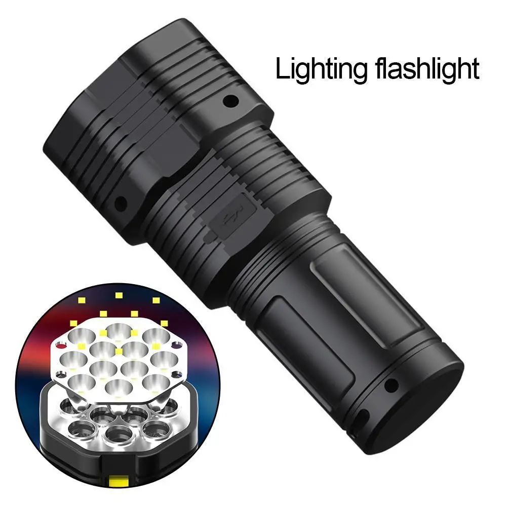 

Strong Light 12*LED Lighting Flashlight USB Rechargeable Outdoor Side Light Power Display Flashlight Lighting Flashlight