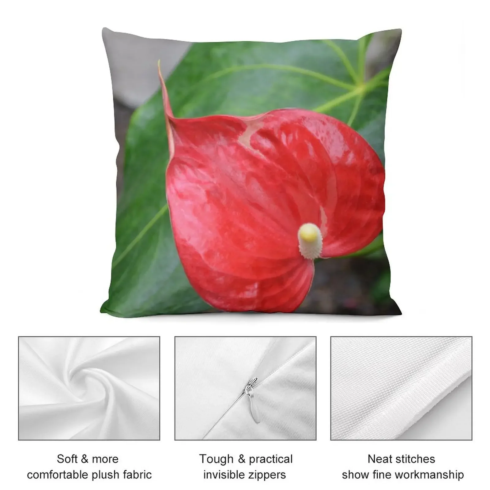 Красный антуриум в форме сердца с листьями декоративная подушка наволочки для
