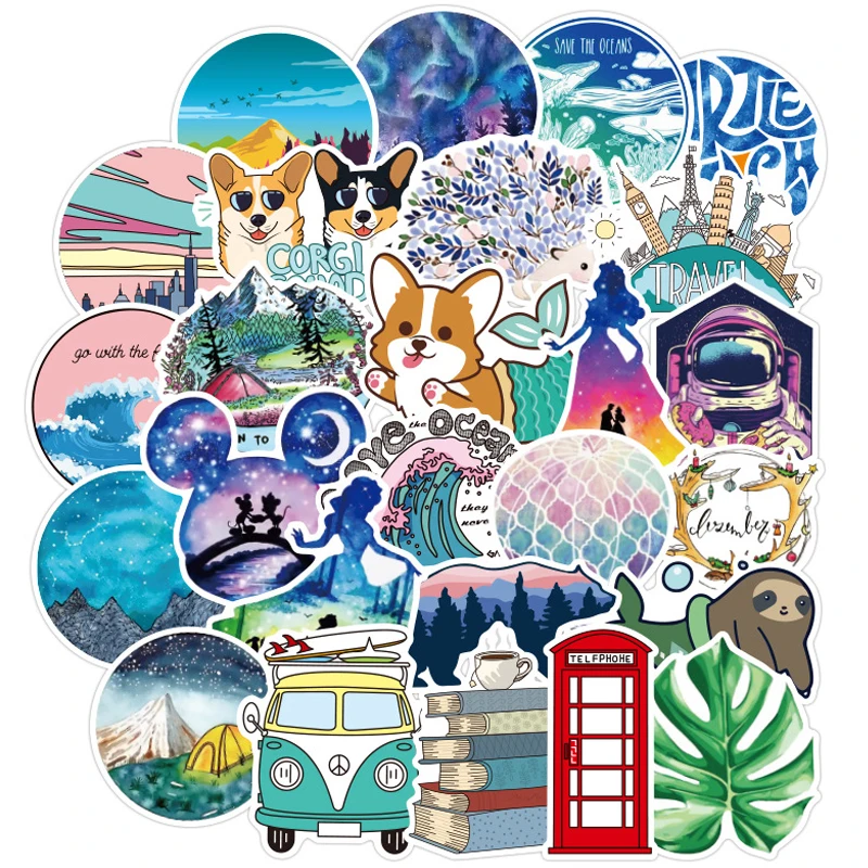 

10/30/50/100PCS Simple Boy Girl Cute Cartoon Blue Vsco Sticker Decal DIY Laptop Luggage Guaitar Skateboard Toy Graffiti Stickers