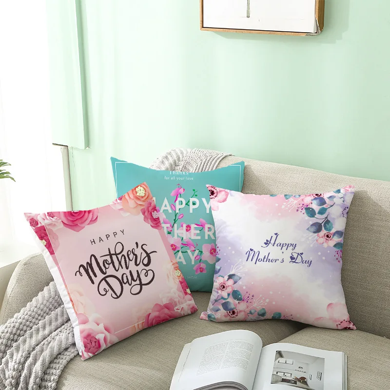 

Happy Mother's Day Pillowcase Pink Flower Home Decoration Throw Pillow Case Office Sofa Cushion Cover Best Mother Gifts 45x45cm