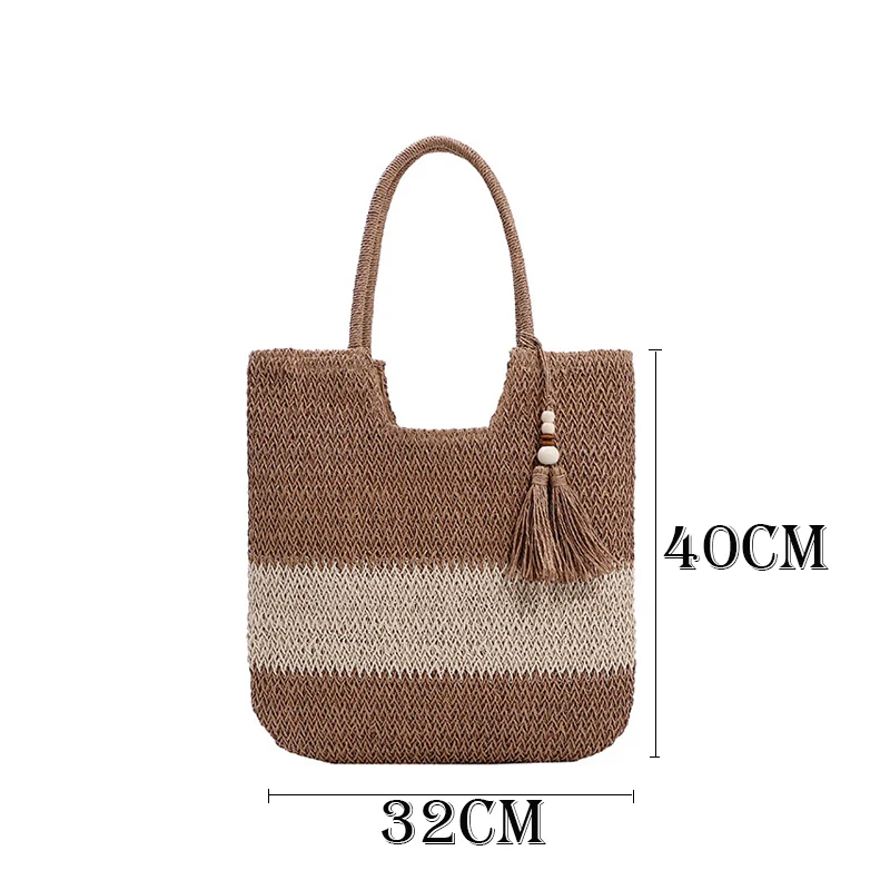 Bohemia Women Weave Straw Big Hit Color Tote Bag 2023 Summer Travel Beach Bags Handmade Lady Handbag Shoulder Side Bags