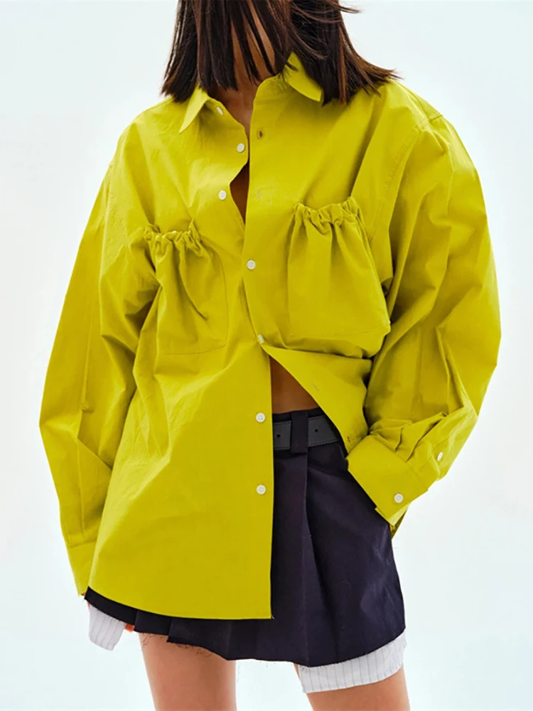 

Mnealways18 Chic Womens Oversized Shirts Fashion Pockets Lapel Long Blouses Casual Single-Breasted Loose Tops Streetwear 2022