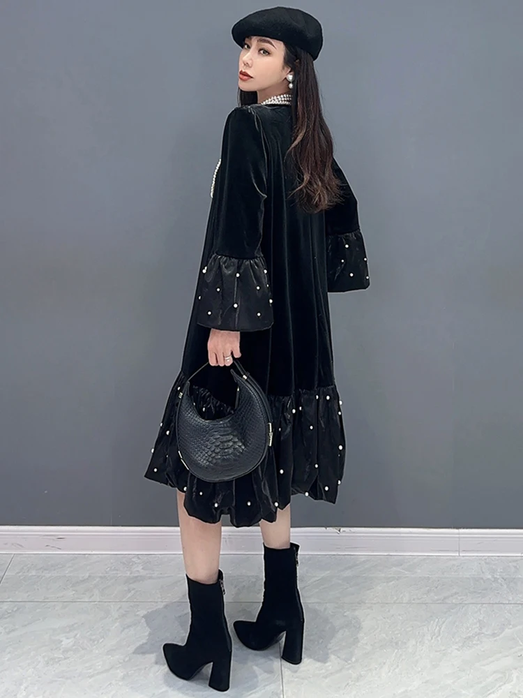 Женское бархатное платье в горошек SHENGPALAE весеннее элегантное лоскутное