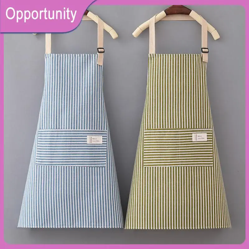 

Kitchen Cooking Hanging Neck Apron Breathable Anti-fouling Working Apron Household Vertical Stripe Apron Restaurant Special