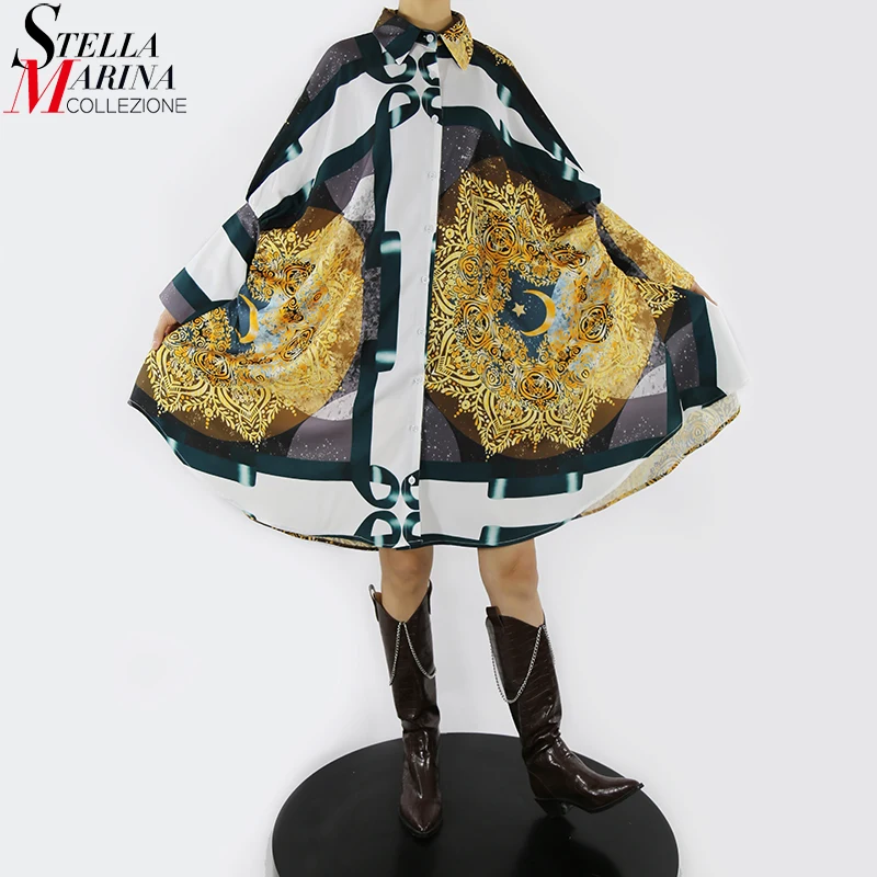 

Новый женский в Корейском стиле разноцветное печатное повседневное уличное платье-рубашка размера плюс свободное уникальное свободное пл...