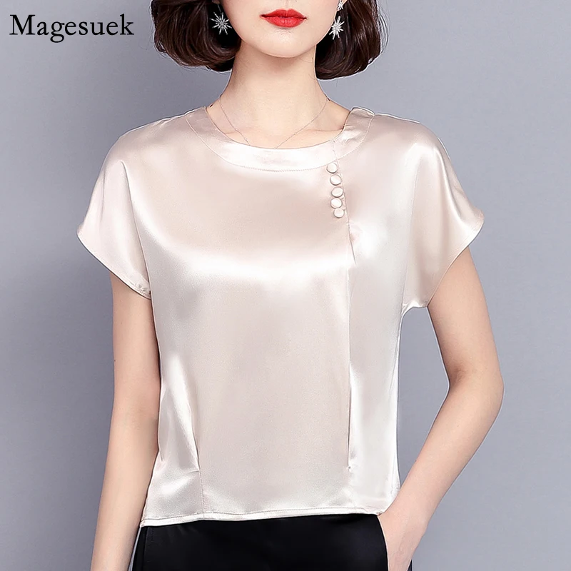 

Размера плюс 4XL свободная, шифоновая блузка, рубашка, женское платье с круглым вырезом и с короткими рукавами; Сезон лето; Топы из прочного ма...