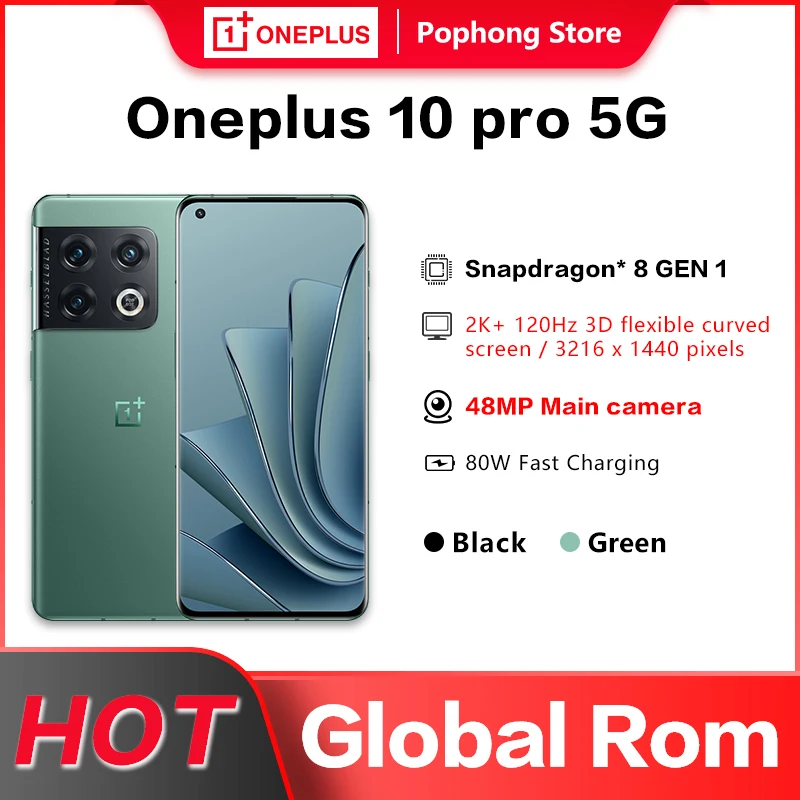 

Global Firmware OnePlus 10 Pro 5G Mobile Phone 6.7'' 120Hz AMOLED Snapdagon 8 Gen 1 Octa Core 48MP Triple Camera 80W Charge NFC