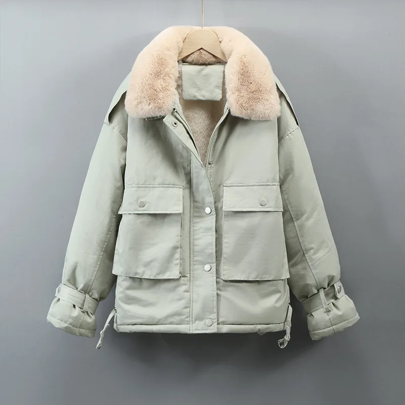Women's Casual Jacket Coat 2022 Autumn Winter Fashion Korean Long Sleeve Short Cotton Jackets Zip Pocket Loose Overcoat