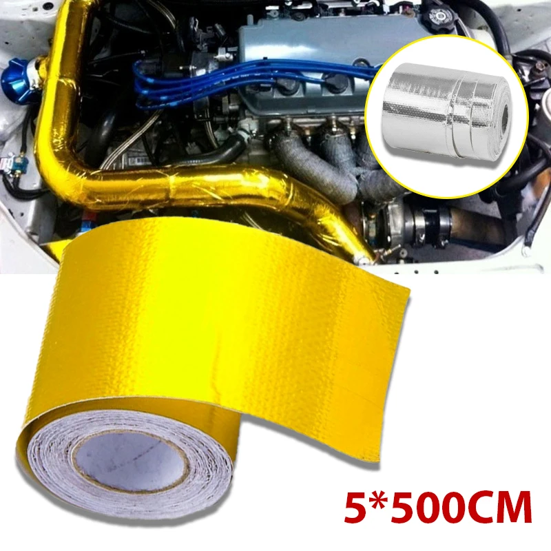 

3/5M Car Motorcycle Exhaust Wrap Pipe Tape 5CM Gold Silver Air Intake Heat Insulation Heat Exhaust Thermal Wrap Tape