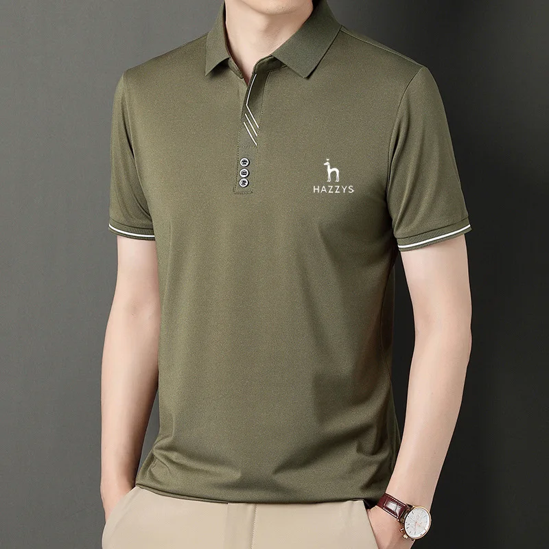 

HAZZYS Men's Golf T-shirt Spring Summer Men Short Sleeve Top Youth Casual Fashion Simple Solid Color Lapel Polo Shirt Base Cloth