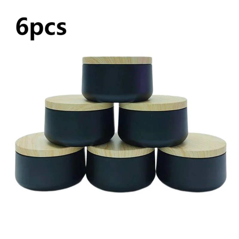 

6 шт. 6 унций Роскошная банка для свечей с деревянным покрытием самодельный контейнер для свечей для ароматерапии жестяной пустой крем косме...