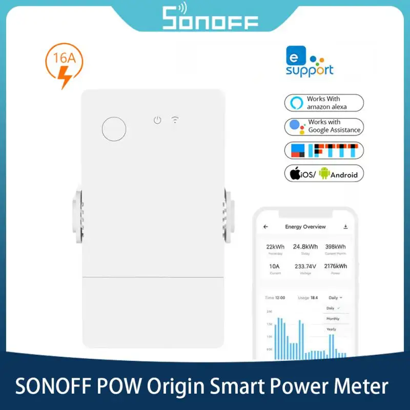 

SONOFF POW Origin 16A Smart Power Meter Switch Overload Protector Relay Device Breaker Energy Monitoring For Alexa Google Home