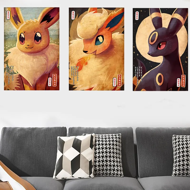 

Персонализированный Покемон Eeveelution CanvasPainting аниме VaporeonFlareon зеркаon ArtDeco аниме постер игрушка подарок для детей гостиная живопись