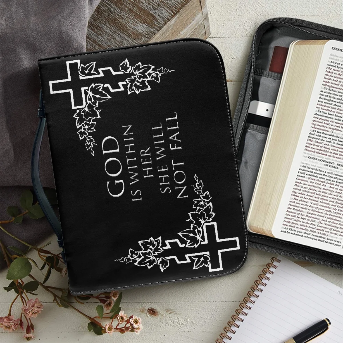 

Handbags PU Leather Zipper Handle Bible Cover Case Bible Bag for Ladies Practical Church Gathering Scripture Carrying Book Case