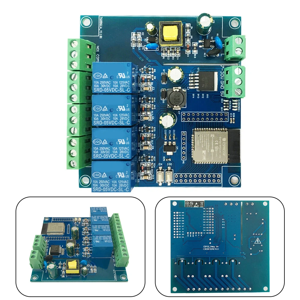 

4-Канальный Релейный модуль переменного/постоянного тока ESP32 WIFI Bluetooth Стандартная плата разработки поддерживает высокий и низкий триггер