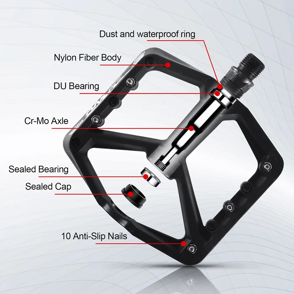 Велосипедные педали BOLANY Нескользящие нейлоновые с подшипником 10 колышек
