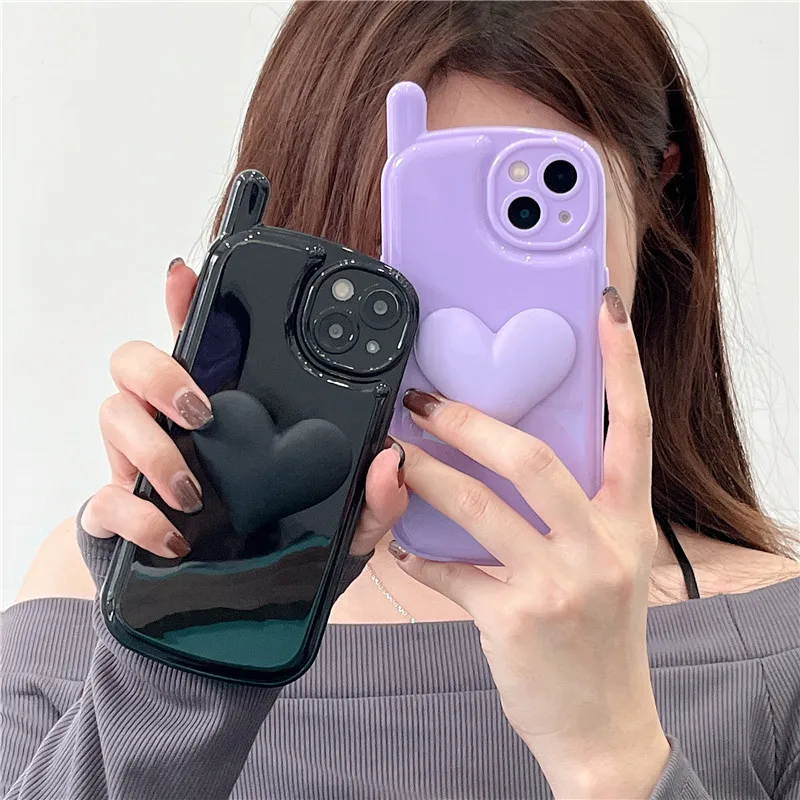 

Camera Protection Love heart 3D Case For iphone 13 12 11 Pro Max Shockproof Soft IMD Phone Cover Fundas Coque for XSMax XR X kid