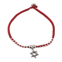 bracelet on the leg 925 sterling silver hand woven red rope anklet vintage hexagram charm 3mm silver beads woman anklets