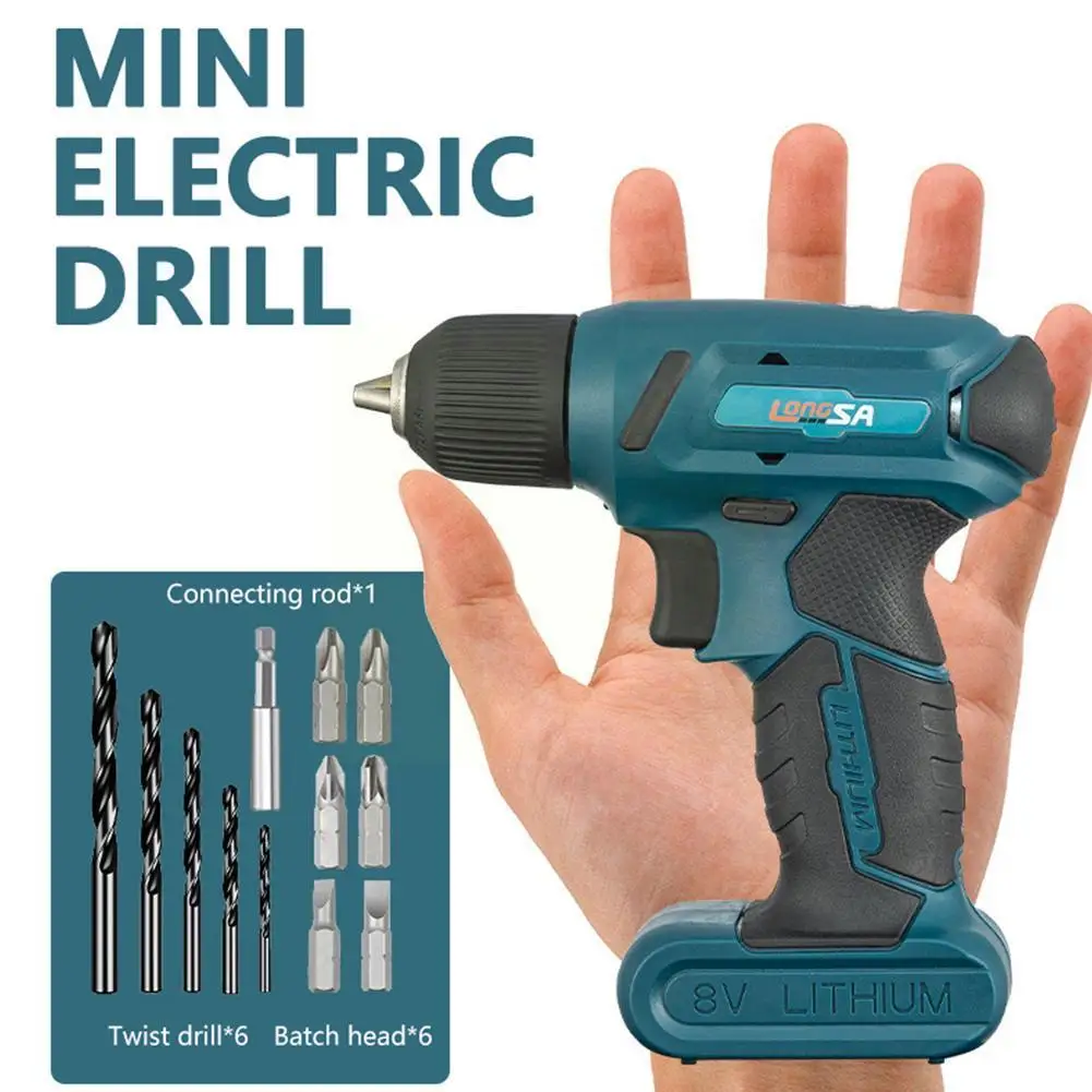 

8v Cordless Screwdriver With Led Work Light Portable Drill Bits W/ Tool Mini Rechargeable Battery Power Electric Lithium Po K2p2