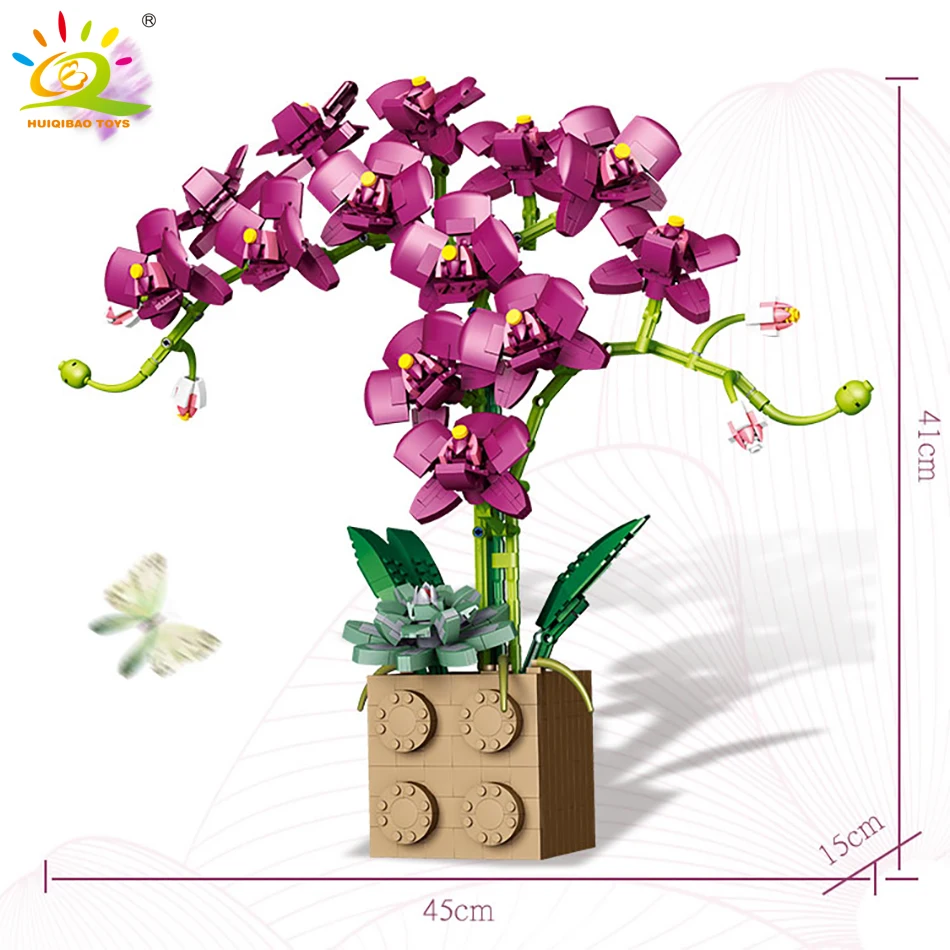 HUIQIBAO 1369 шт. Букет цветов орхидеи серии Building Block MOC 5 бонсай DIY сборка кирпичи