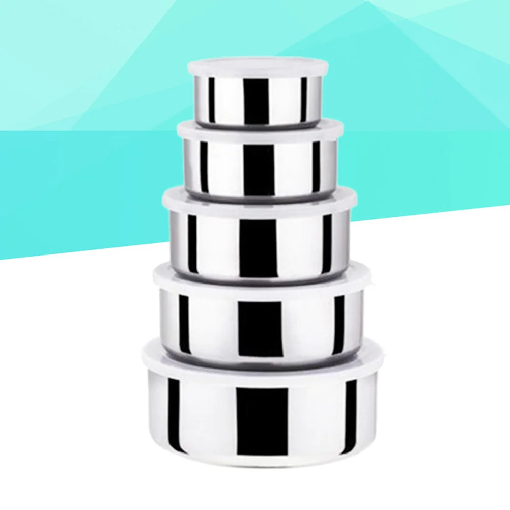 

Five-piece Stainless Steel Lightweight Containers Space-Saving Storage Box for Leftovers Salads Soups Lunch