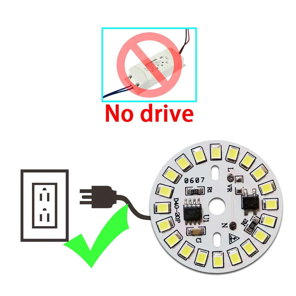 Светодиодная лампа 15 Вт, 12 Вт, 9 Вт, 7 Вт, 5 Вт, вход PCB Smart IC 5730, светодиодная лампа с чипом и проводом для прожектора (art.: 5e7dfecf) - 5e7dfecf