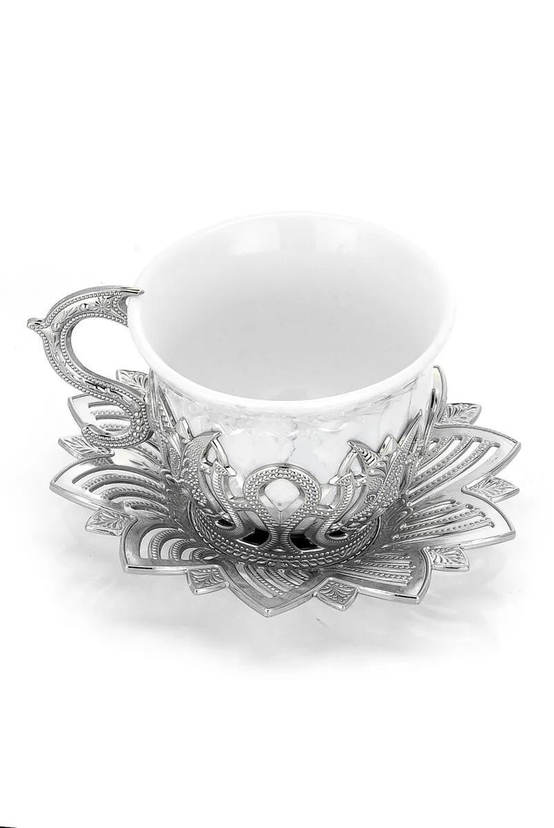 IQRAH Ahsen 6 s Coffee Presentation Cup Set Blue Pattern Silver Color