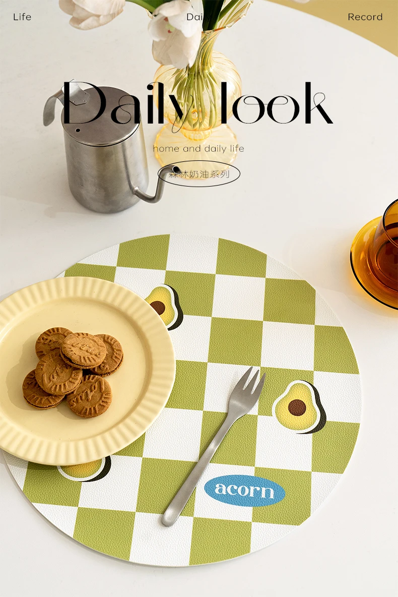 

Coaster Kawaii Pu Placemats for Table Kids Waterproof Oil-Proof Thermal Shielded Pad Thick Light Luxury All-Match Cup Mat 2PCS