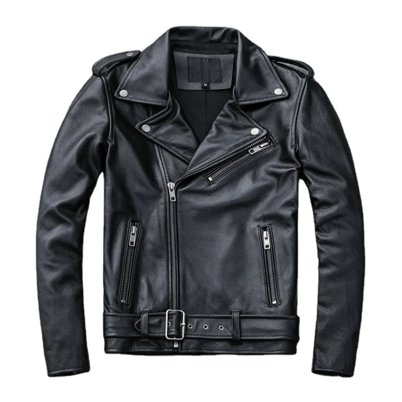 

Motorcycle Classical Jackets Men Leather Jacket 100% Natural Cowhide Thick Moto Jacket Winter Biker Clothes Slim Coats M192