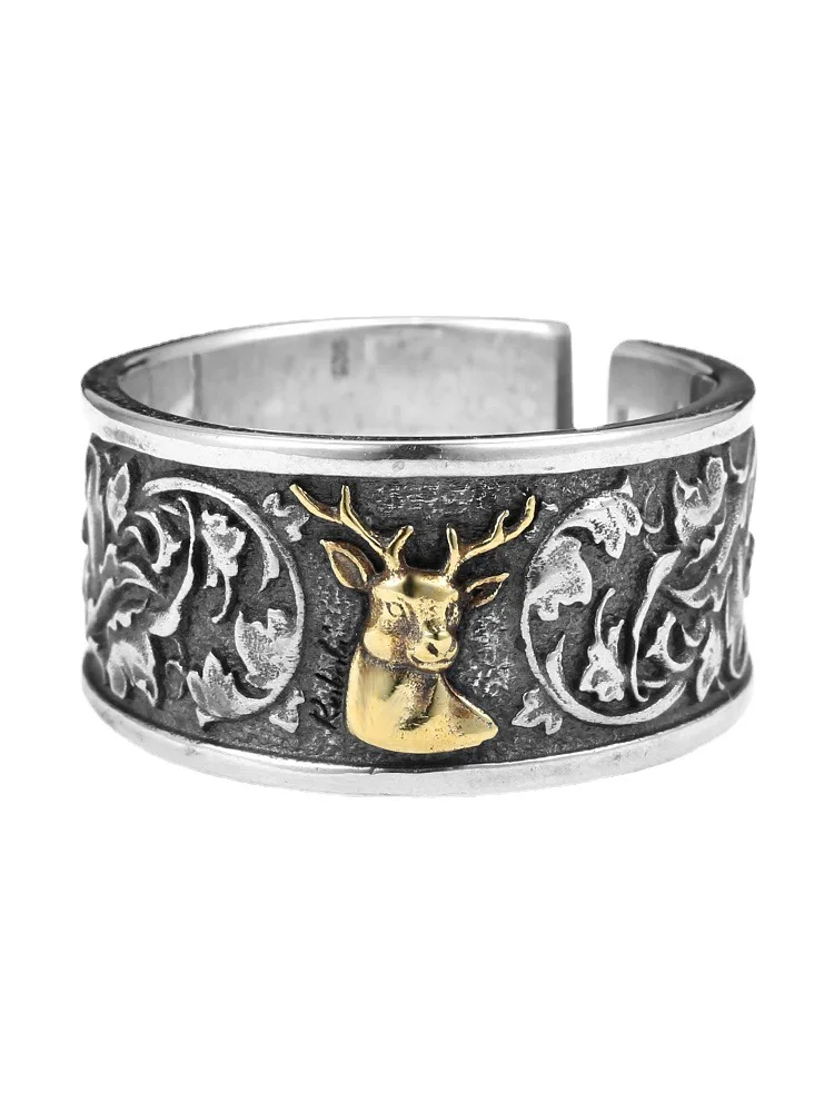 

Fashion Silver Color Carving Deer Adjustable Rings for Men Women's Opening Engagement Wedding Ring Couple Jewelry Accessories