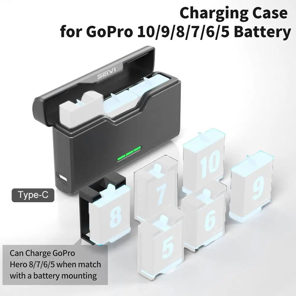

Battery Charger Battery Storage Box Smart Charging Case DC5V/2.4A Type-c Charger For Gopro 10 9 8 7 6 5 Battery Charger