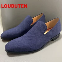loubuten spring summer men casual shoes blue canvas shoes for men fashion handmade loafers mocasines hombre slippers