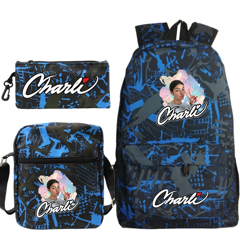 Charli damelio mochilas информацион энергия lápis sacos de ombro charli 3 шт./компл. meninos meninas School