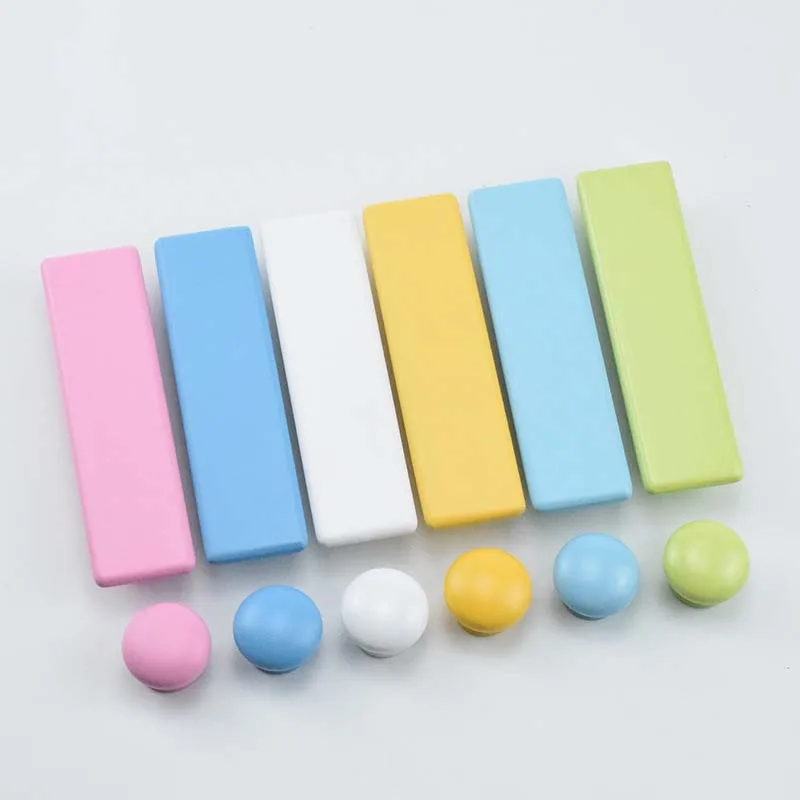 

European-style Children's Room Color Handle Wardrobe Drawer Cabinet Door Wooden Handle Round Single and Double Hole Solid Handle