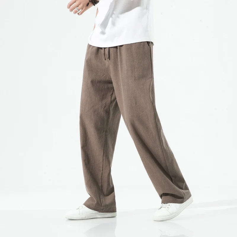 Straight Casual Trousers Cotton and Linen Chinese Style Retro Men's Straight-Leg Trousers Solid Color Regular Washed Casual Pant