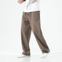 straight casual trousers cotton and linen chinese style retro mens straight leg trousers solid color regular washed casual pant