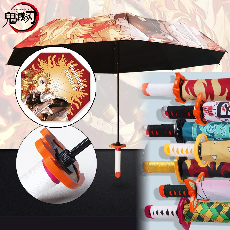 

Demon Slayer Umbrella All-weather Folding Parasol Kimetsu No Yaiba Rengoku Kyoujurou Shinobu Anime Katana Umbrellas Rain Gear