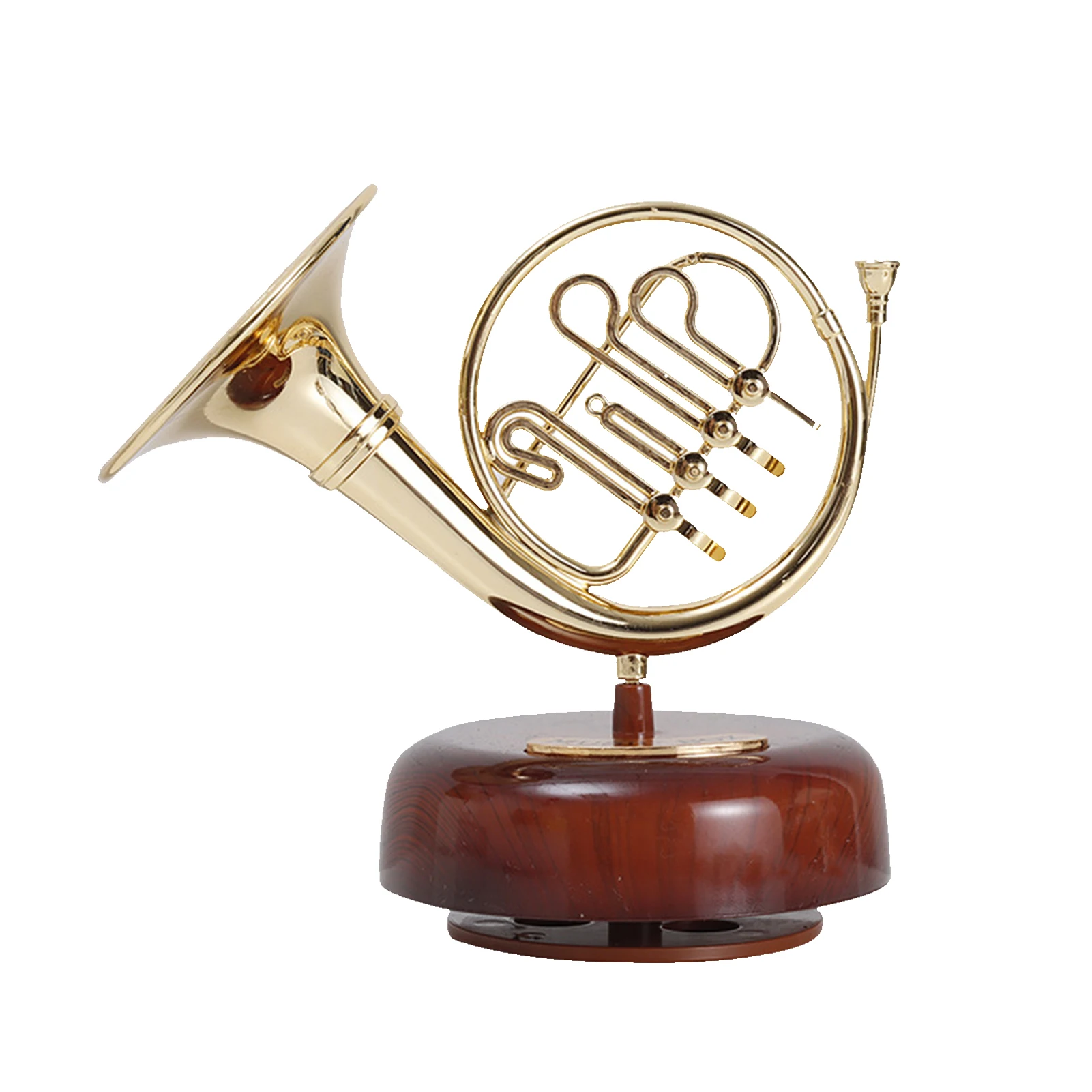 

French Horn Music Box Classical Wind Up Twirling Music Box Rotating Base Brass Wind Instrument Miniature Replica Artware Gift