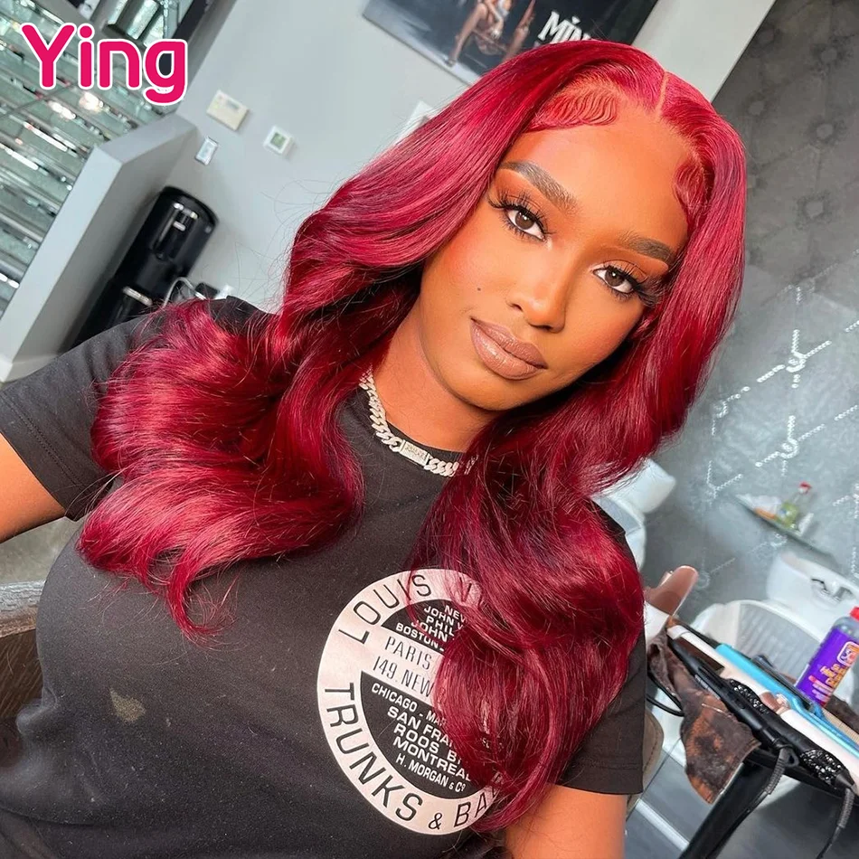 Ying 99 j Red Colored 13X4 Body Wave Human Hair Lace Frontal Wigs 28 30 Inch 180% Brazilian Remy 13x6 Transparent Lace Front Wig