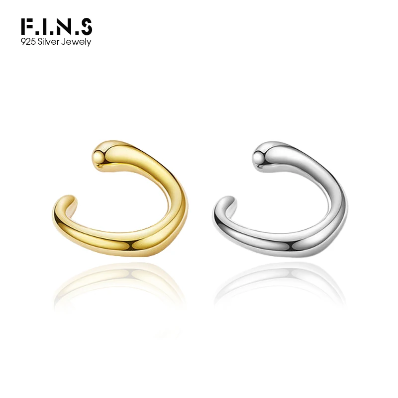 

F.I.N.S Korean Style S 925 Sterling Silver Ear Clip INS Two-tones Minimalist Glossy Ear Buckle Ear Cuff without Piercing