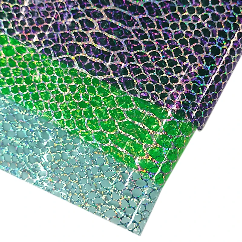 

Laser Color Snake Pattern Printed PVC Vinyl Fabric Faux Leather Sheets for Earrings Shoes Handbags Handicrafts Sewing DIY Crafts