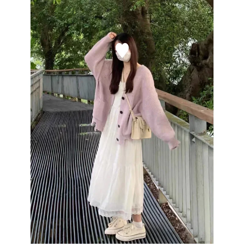 Новое поступление осень/зима 2024 вязаный кардиган с v-образным вырезом сладкий